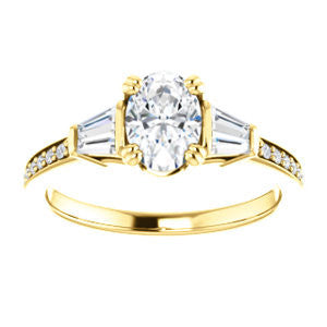 Cubic Zirconia Engagement Ring- The Hazel Rae (Customizable Oval Cut Design with Quad Baguette Accents and Pavé Band)