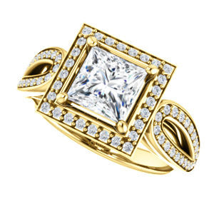 Cubic Zirconia Engagement Ring- The Jordyn Elitza (Customizable Halo-Style Princess Cut with Twisting Pavé Split-Shank)