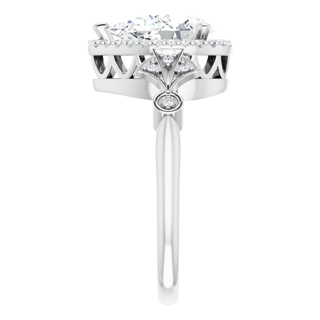 Cubic Zirconia Engagement Ring- The Zhee (Customizable Cathedral-Crown Pear Cut Design with Halo and Scalloped Side Stones)