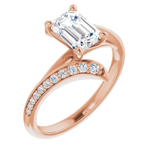 10K Rose Gold Customizable Emerald/Radiant Cut Style with Artisan Bypass and Shared Prong Band