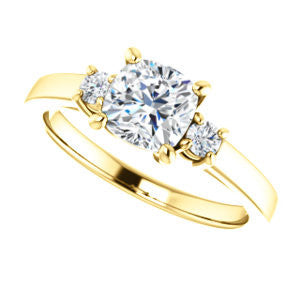 Cubic Zirconia Engagement Ring- The Jacqueline (Customizable Cushion Cut 3-stone with Thin Band and Dual Round Prong Accents)