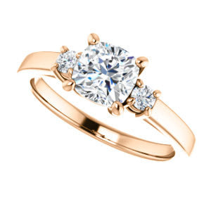 Cubic Zirconia Engagement Ring- The Jacqueline (Customizable Cushion Cut 3-stone with Thin Band and Dual Round Prong Accents)