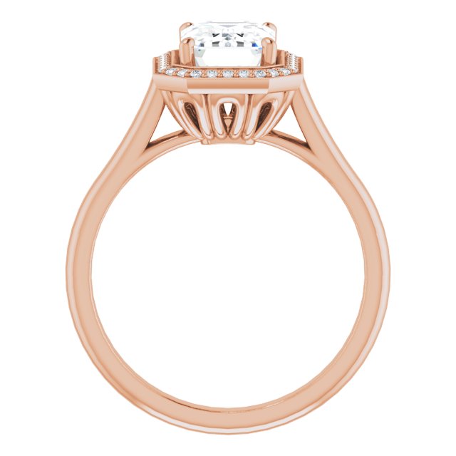 Cubic Zirconia Engagement Ring- The Cielo (Customizable Cathedral-Raised Emerald Cut Halo Style)
