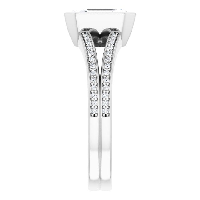Cubic Zirconia Engagement Ring- The Jenni Lou (Customizable Bezel-set Radiant Cut Design with Split Shared Prong Band)