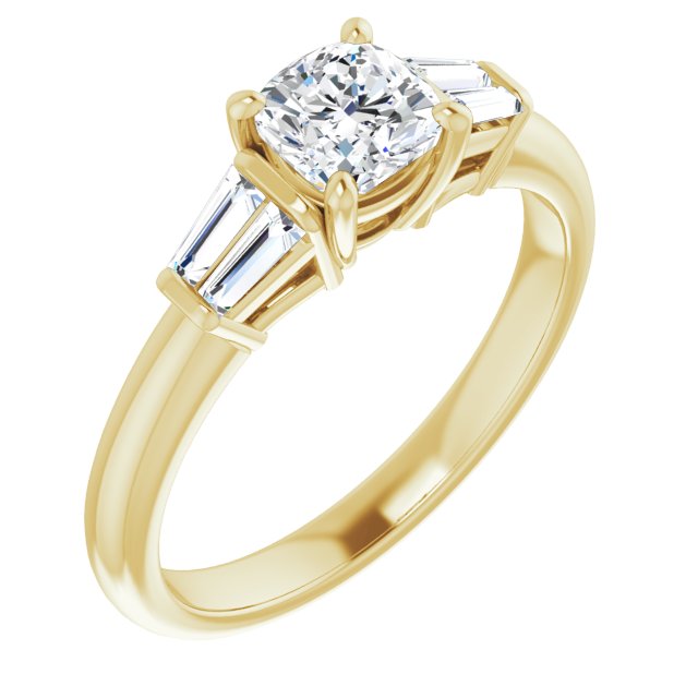 10K Yellow Gold Customizable 5-stone Cushion Cut Style with Quad Tapered Baguettes
