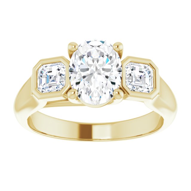 Cubic Zirconia Engagement Ring- The Alana Marie (Customizable 3-stone Cathedral Oval Cut Design with Twin Asscher Cut Side Stones)