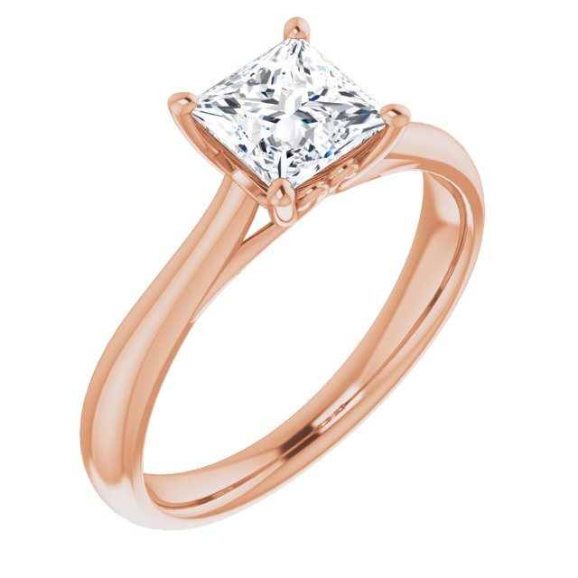 10K Rose Gold Customizable Princess/Square Cut Solitaire with Decorative Prongs & Tapered Band