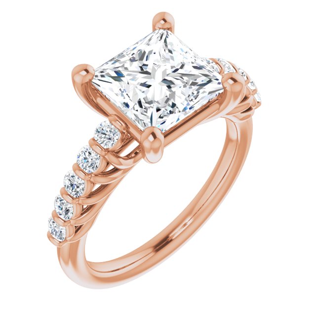 10K Rose Gold Customizable Princess/Square Cut Style with Round Bar-set Accents