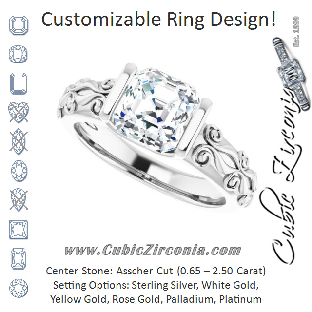 Cubic Zirconia Engagement Ring- The Cora (Customizable Bar-set Asscher Cut Setting featuring Organic Band)