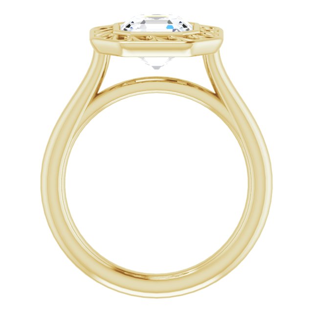 Cubic Zirconia Engagement Ring- The Addie (Customizable Cathedral-Bezel Style Asscher Cut Solitaire with Flowery Filigree)