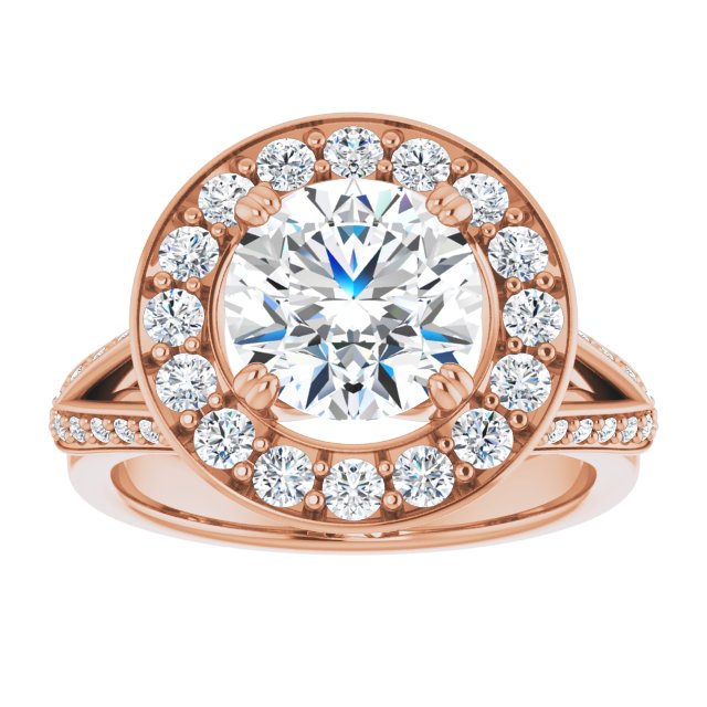Cubic Zirconia Engagement Ring- The Darsha (Customizable Round Cut Center with Large-Accented Halo and Split Shared Prong Band)