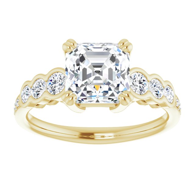 Cubic Zirconia Engagement Ring- The Jeanna (Customizable Asscher Cut 7-stone Style Enhanced with Bezel Accents and Shared Prong Band)
