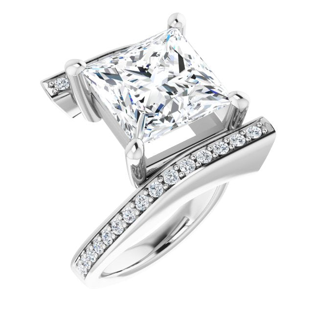 10K White Gold Customizable Faux-Bar-set Princess/Square Cut Design with Accented Bypass Band