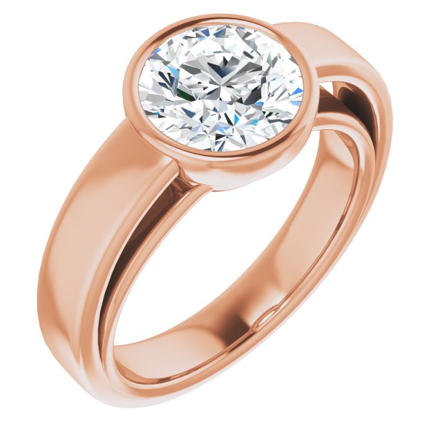 14K Rose Gold Customizable Cathedral-Bezel Round Cut Solitaire with Wide Band