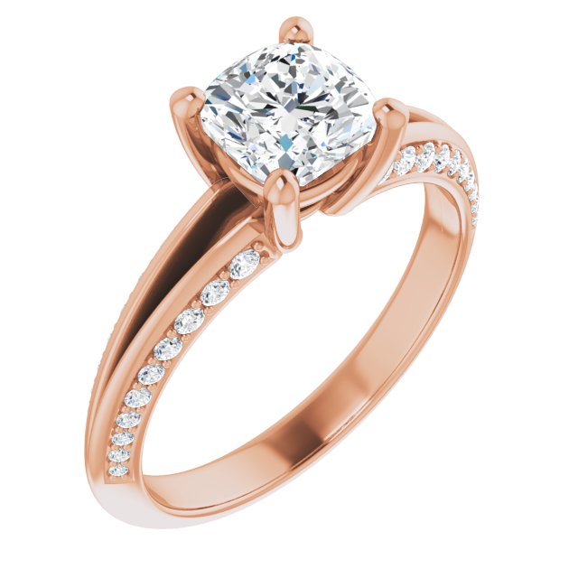 10K Rose Gold Customizable Cushion Cut Center with 4-sided-Accents Knife-Edged Split-Band