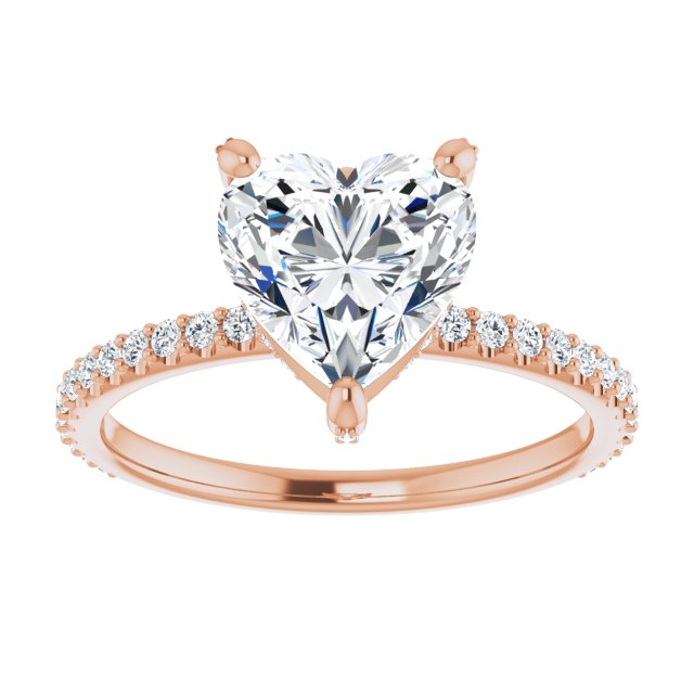 Cubic Zirconia Engagement Ring- The Maleny (Customizable Heart Cut Design with Round-Accented Band, Micropavé Under-Halo and Decorative Prong Accents))