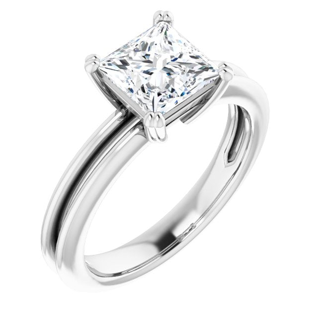 10K White Gold Customizable Princess/Square Cut Solitaire with Grooved Band