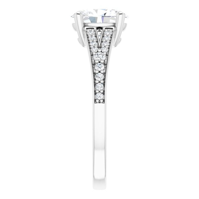 Cubic Zirconia Engagement Ring- The Gaurika (Customizable Oval Cut Center with Thin Split-Shared Prong Band)