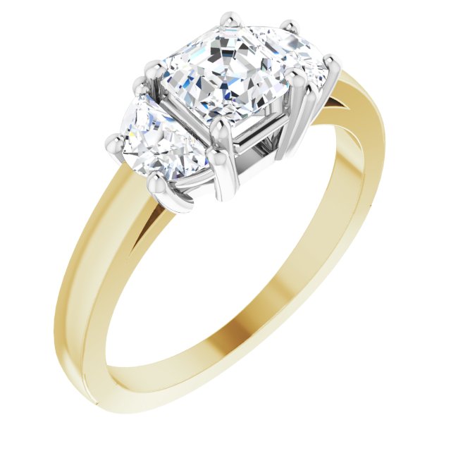 14K Yellow & White Gold Customizable 3-stone Design with Asscher Cut Center and Half-moon Side Stones