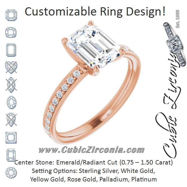 Cubic Zirconia Engagement Ring- The Helena (Customizable Classic Prong-set Radiant Cut Design with Shared Prong Band)