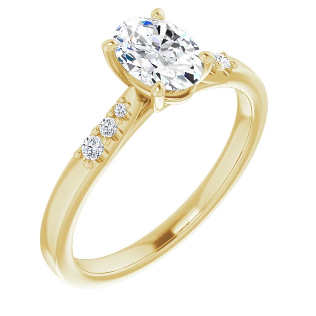 10K Yellow Gold Customizable 7-stone Oval Cut Cathedral Style with Triple Graduated Round Cut Side Stones
