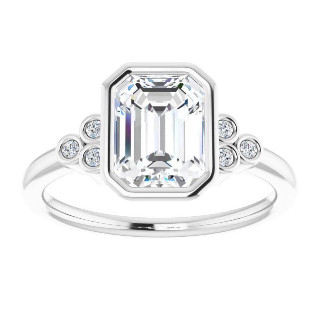 Cubic Zirconia Engagement Ring- The Kaipo (Customizable 7-stone Radiant Cut Style with Triple Round-Bezel Accent Cluster Each Side)