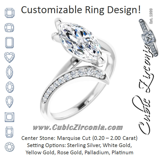 Cubic Zirconia Engagement Ring- The Cassy Anya (Customizable Marquise Cut Style with Artisan Bypass and Shared Prong Band)
