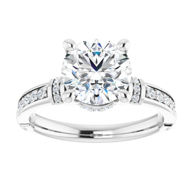 Cubic Zirconia Engagement Ring- The Ambrosia (Customizable Round Cut Style featuring Under-Halo, Shared Prong and Quad Horizontal Band Accents)