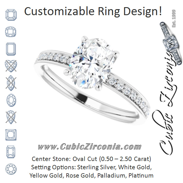 Cubic Zirconia Engagement Ring- The Helena (Customizable Classic Prong-set Oval Cut Design with Shared Prong Band)