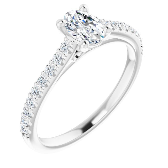 10K White Gold Customizable Cathedral-raised Oval Cut Design with Accented Band and Infinity Symbol Trellis Decoration
