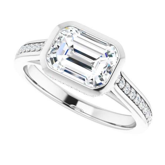 Cubic Zirconia Engagement Ring- The Jada (Customizable Cathedral-Bezel Radiant Cut Design with Under Halo and Shared Prong Band)
