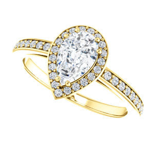 Cubic Zirconia Engagement Ring- The Kira (Customizable Cathedral-Halo Pear Cut Design with Thin Pavé Band)