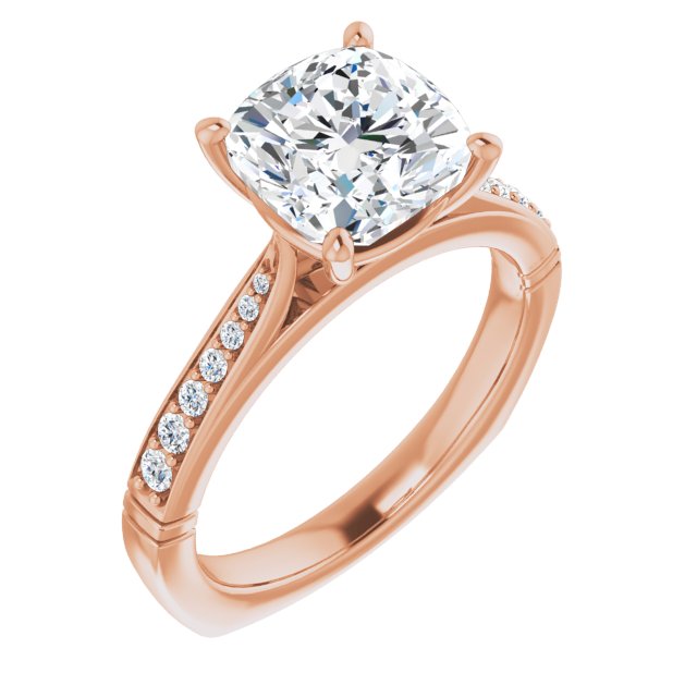 10K Rose Gold Customizable Cushion Cut Design with Tapered Euro Shank and Graduated Band Accents