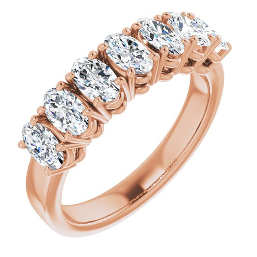 10K Rose Gold Customizable 7-stone Oval Cut Design with Large Round-Prong Side Stones