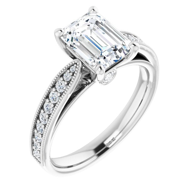 Cubic Zirconia Engagement Ring- The Carli Love (Customizable Radiant Cut Style featuring Milgrained Shared Prong Band & Dual Peekaboos)