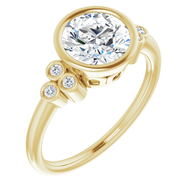 10K Yellow Gold Customizable 7-stone Round Cut Style with Triple Round-Bezel Accent Cluster Each Side