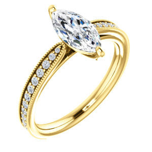 Cubic Zirconia Engagement Ring- The Brooklynn (Customizable Marquise Cut with Cathedral Setting and Milgrained Pavé Band)