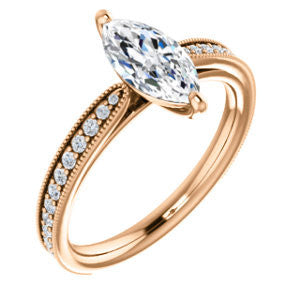 Cubic Zirconia Engagement Ring- The Brooklynn (Customizable Marquise Cut with Cathedral Setting and Milgrained Pavé Band)