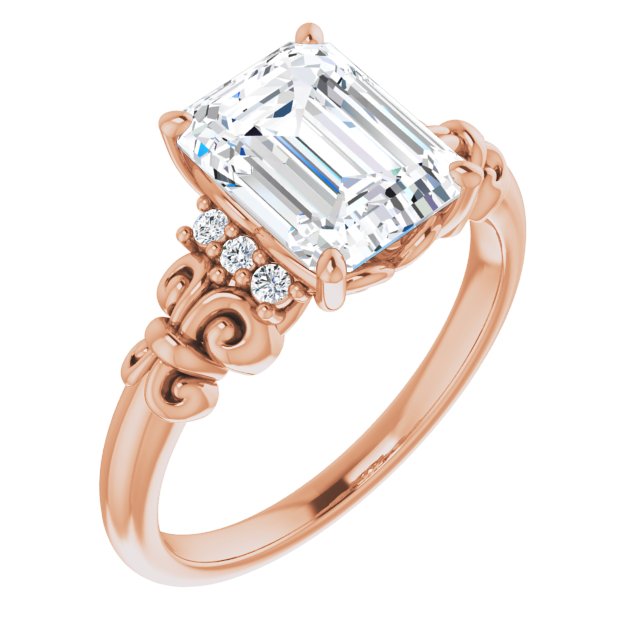 10K Rose Gold Customizable 7-stone Emerald/Radiant Cut Design with Vertical Round-Channel Accents