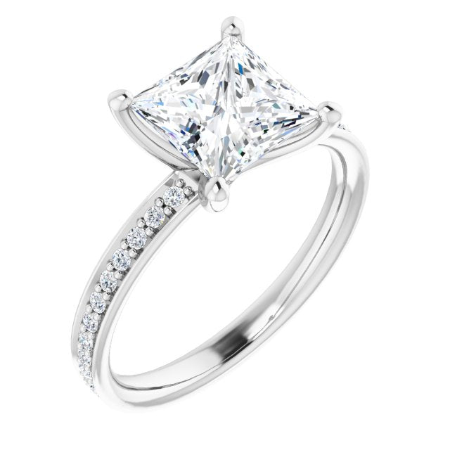 Cubic Zirconia Engagement Ring- The Helena (Customizable Classic Prong-set Princess/Square Cut Design with Shared Prong Band)