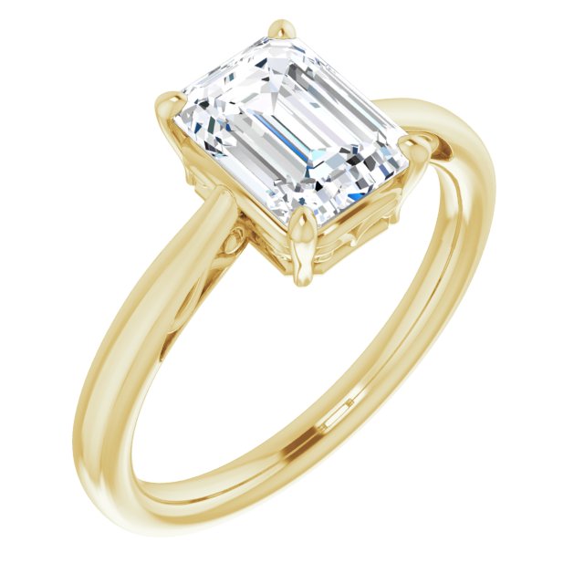 Cubic Zirconia Engagement Ring- The Abbey Ro (Customizable Emerald Cut Solitaire with 'Incomplete' Decorations)