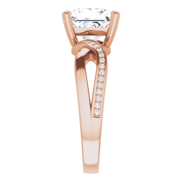 Cubic Zirconia Engagement Ring- The Asha (Customizable Princess/Square Cut Center with Curving Split-Band featuring One Shared Prong Leg)