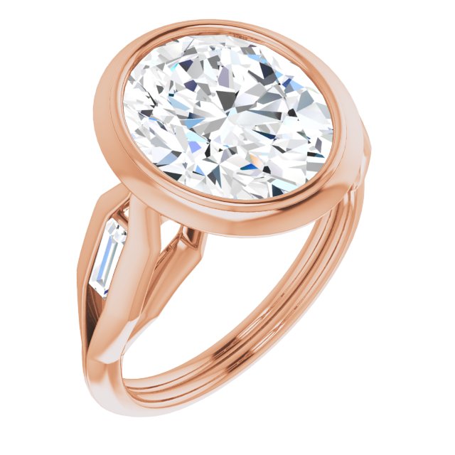 10K Rose Gold Customizable Bezel-set Oval Cut Design with Wide Split Band & Tension-Channel Baguette Accents