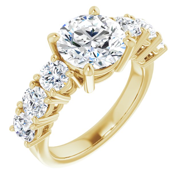 18K Yellow Gold Customizable 7-stone Round Cut Design with Large Round-Prong Side Stones
