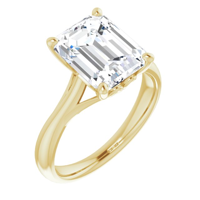 10K Yellow Gold Customizable Emerald/Radiant Cut Solitaire with Decorative Prongs & Tapered Band