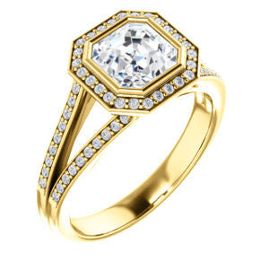 Cubic Zirconia Engagement Ring- The Josefina (Customizable Halo-Style Asscher Cut with Wide Split-Band Pavé)