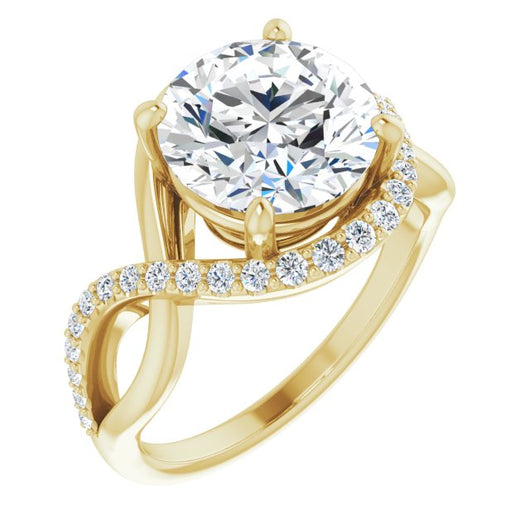 10K Yellow Gold Customizable Round Cut Design with Semi-Accented Twisting Infinity Bypass Split Band and Half-Halo