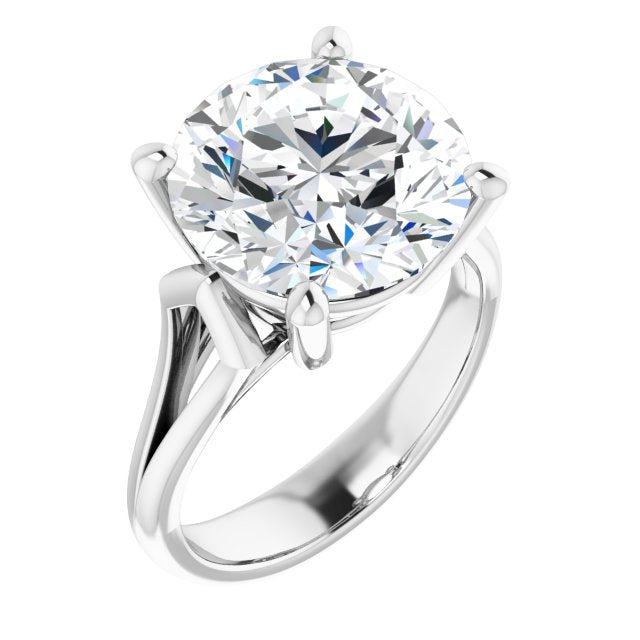 10K White Gold Customizable Cathedral-Raised Round Cut Solitaire with Angular Chevron Split Band
