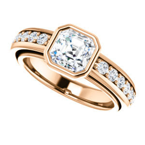 Cubic Zirconia Engagement Ring- The Racquel (Customizable Cathedral-Bezel Asscher Cut Design with Stackable Round-Accented Band)