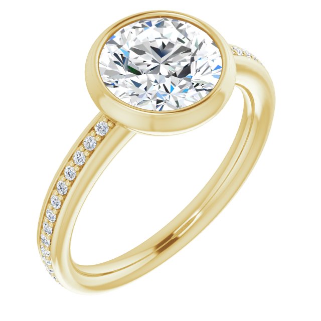14K Yellow Gold Customizable Bezel-Set Round Cut Center with Thin Shared Prong Band